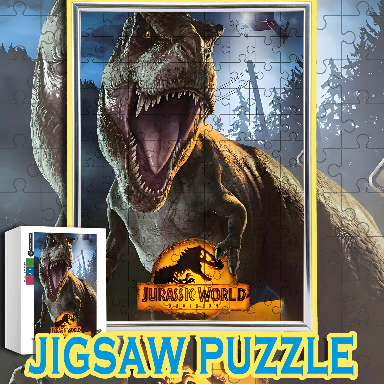 

Деревянный пазл «Рёв Тираннозавра» из серии «Мир Юрского периода», 108-1000 деталей, в цветной коробке — реалистичная сцена с динозаврами и лесом