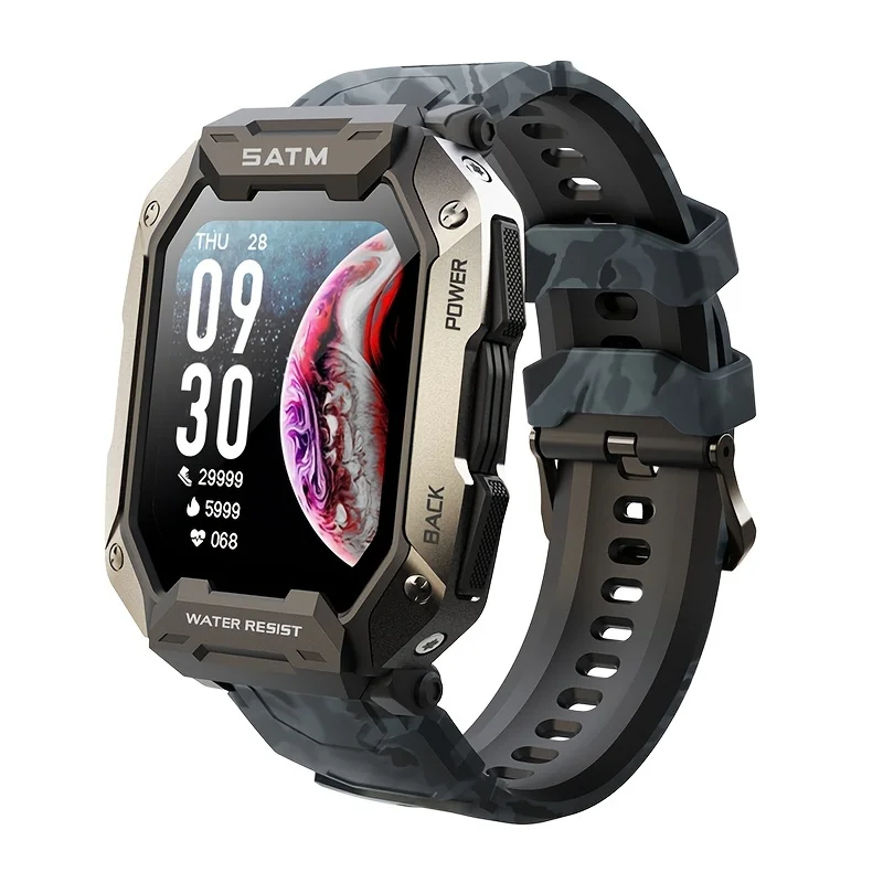 

Highly durable Military Tactical Smartwatch for Men, compatible with Android Phones and iPhones. Features a large 1.71'' display