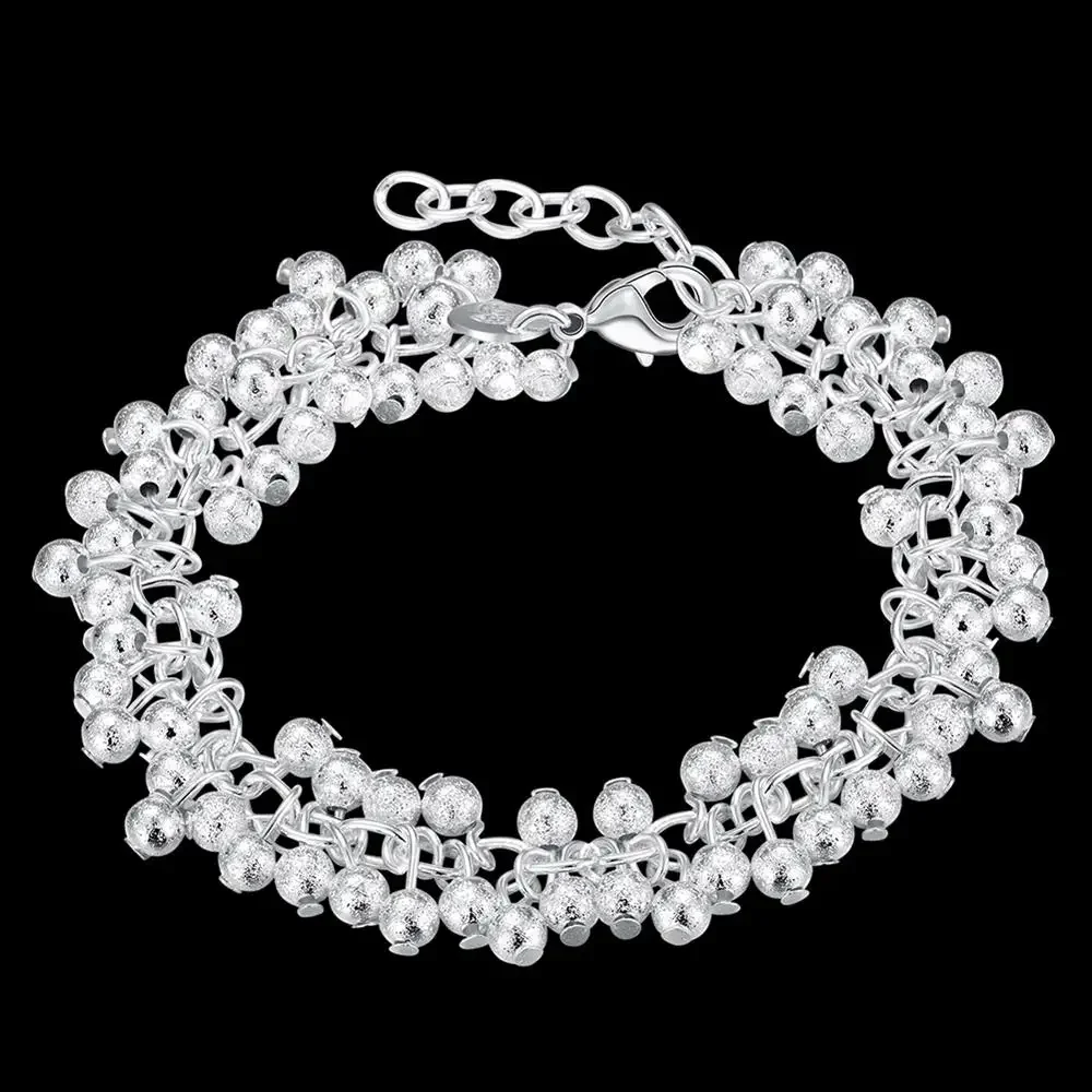 

Hot Frosted Bead Chain 925 Sterling Silver Grape Bracelets For Women Retro Wedding Party Wild Christmas Gifts Fashion Jewelry
