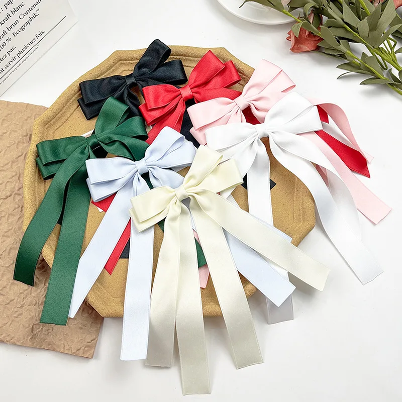 

Bulk 30pc/lot Solid Color Satin Ribbon Bow Hair Clips Women Girls Long Tails Ribbon Hair Bow Hairpins Alligator clips Headwear