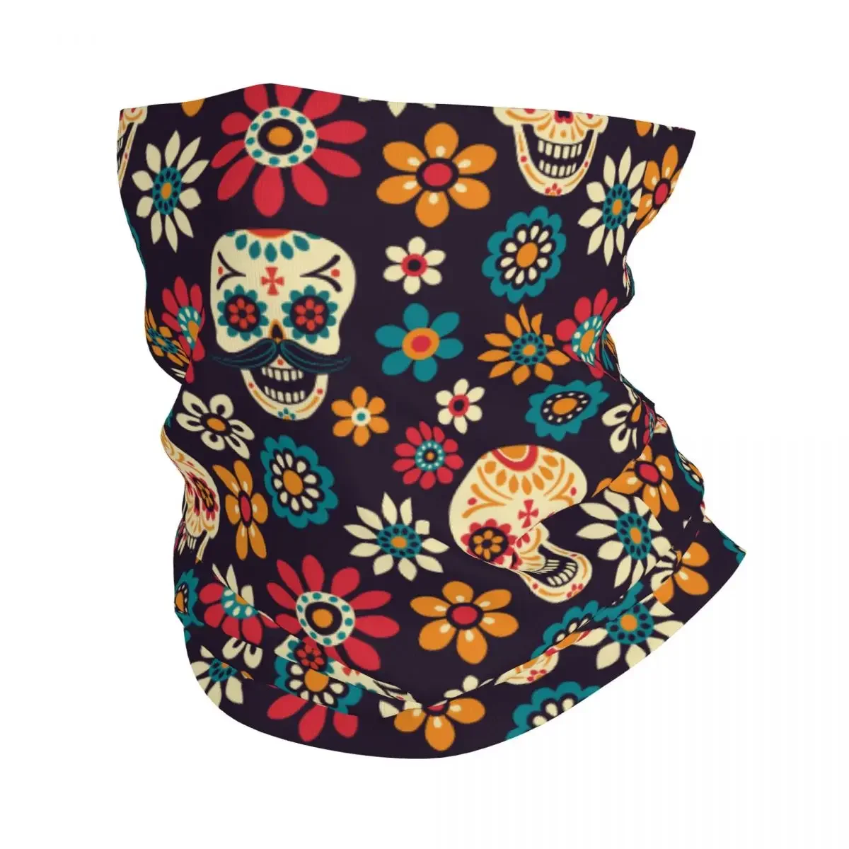 Day Of The Dead Halloween Bandana Neck Gaiter Printed Sugar Skull Flower Wrap Scarf Warm Headwear Running Unisex Adult Washable