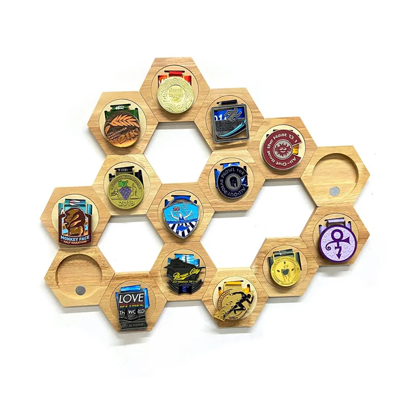 Wooden Medal Display Hanger Racks Hexagon Commemorative Display