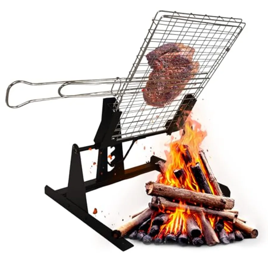 

Portable Adjustable Open Fire Grill Holder for Camping Fire Pits RV Beach BBQs Stainless Steel Black Grill Anywhere Everywhere