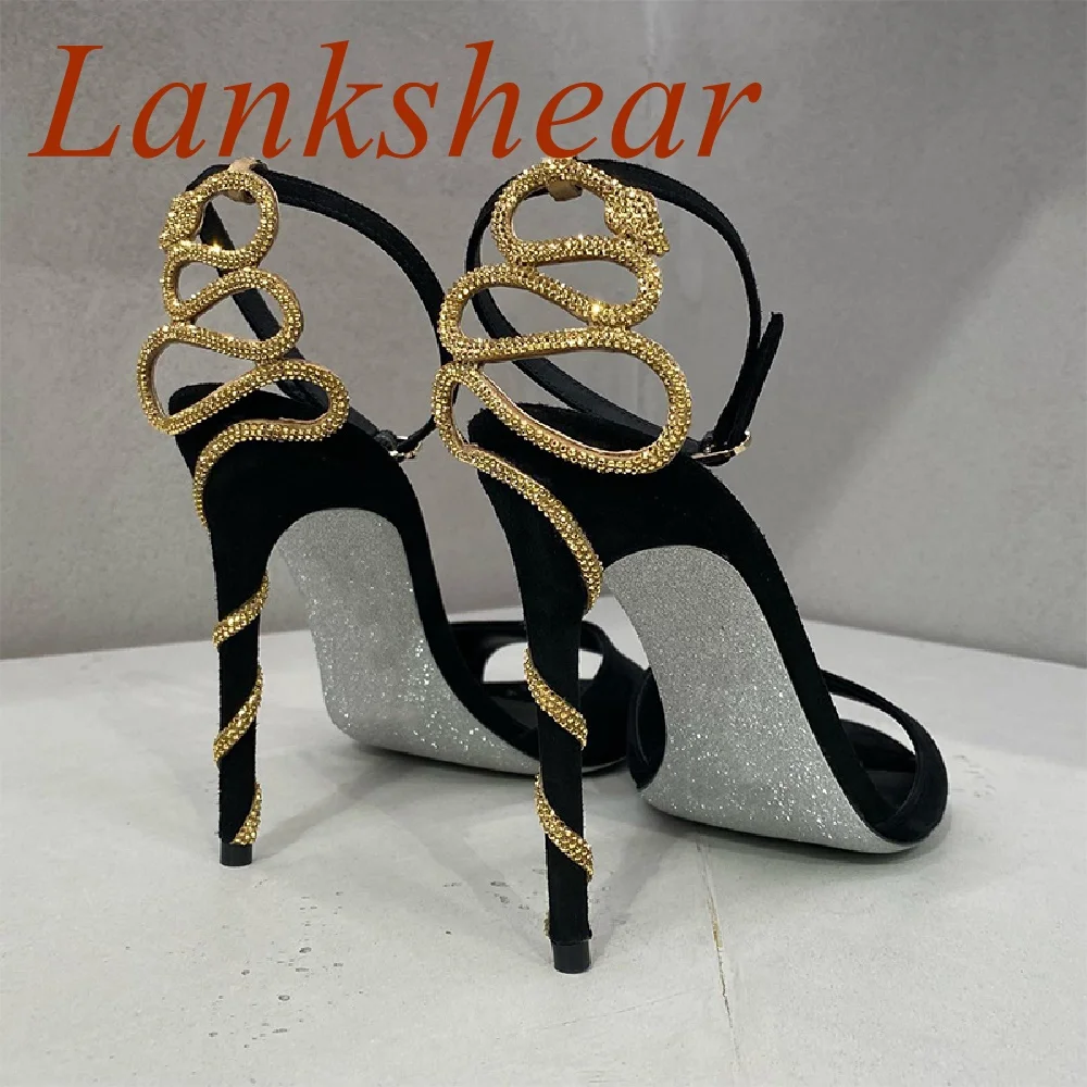 Wrapped Rhinestones Round Toe Women Sandals Open Toe Stiletto Heels Buckle Strap Summer Solid  Fashion Sexy Party  Women Shoes