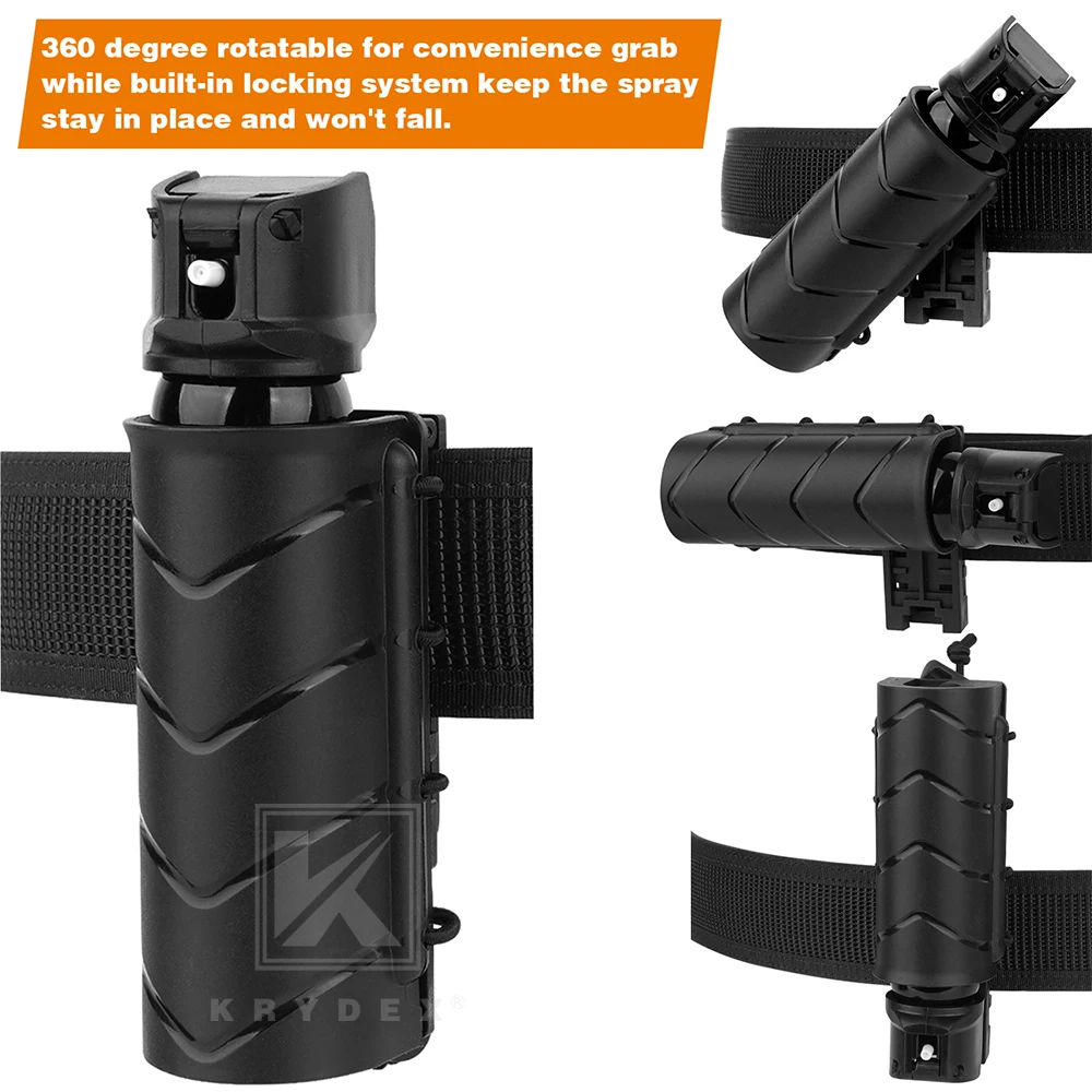 KRYDEX Pepper Spray Holder Pouch OC Mace Pepper Gel Holster MK3 MK4 Canister Carrier Pouch 360 Rotating Duty Belt 1.5