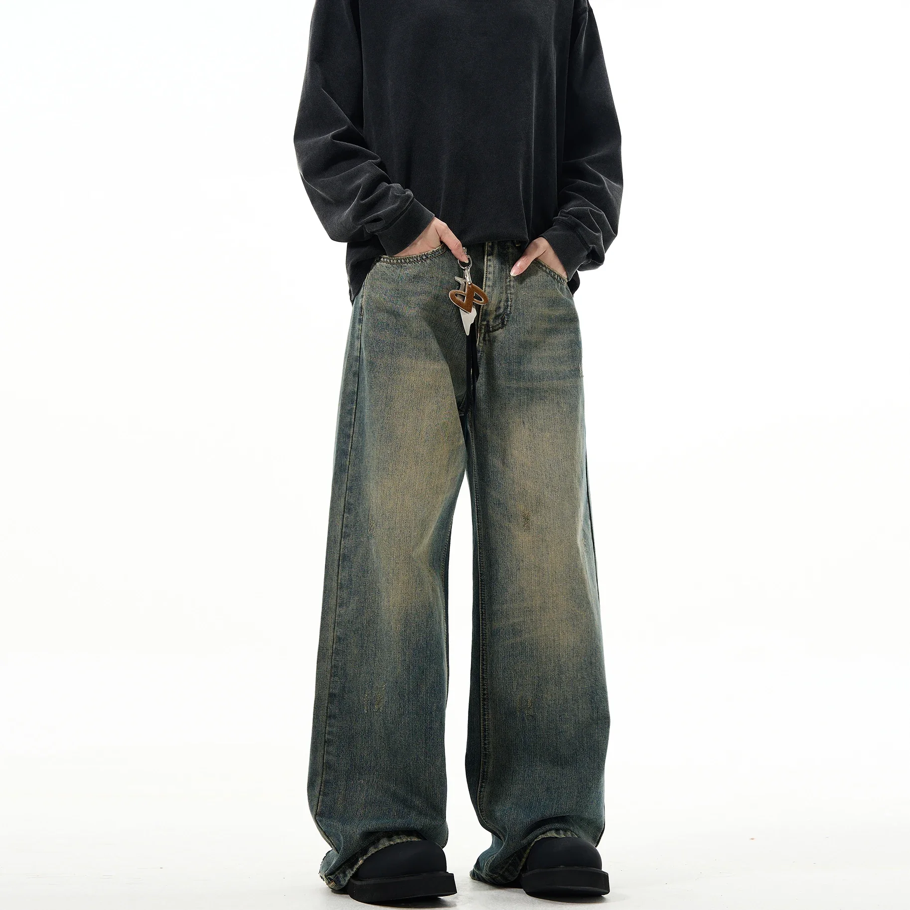 

Mens Hip Hop Baggy Jeans Wide Leg Stylish Skater Jeans Casual Loose Fit Denim Pants Streetwear