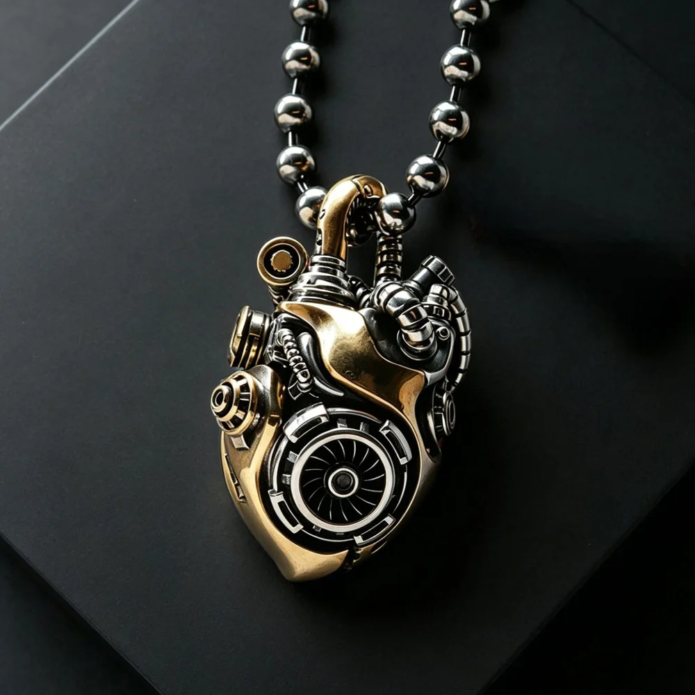 

Mechanical Heart Pendant Necklace Steampunk Industrial Gear Design Keychain Gothic Jewelry Gift for Boyfriend Men Birthday