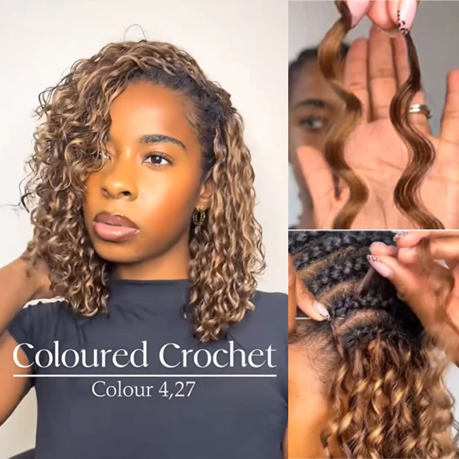 Miracle Knots Feather Crochet Hair Highlight Colored Deep Wave 100% Human Hair Pre Looped Pre-braided Feathered Crochet Invisible Knots Raw Vietnamese Human Hair Natural Deep Curly Bundles Locs Boho Braids Free Shipping