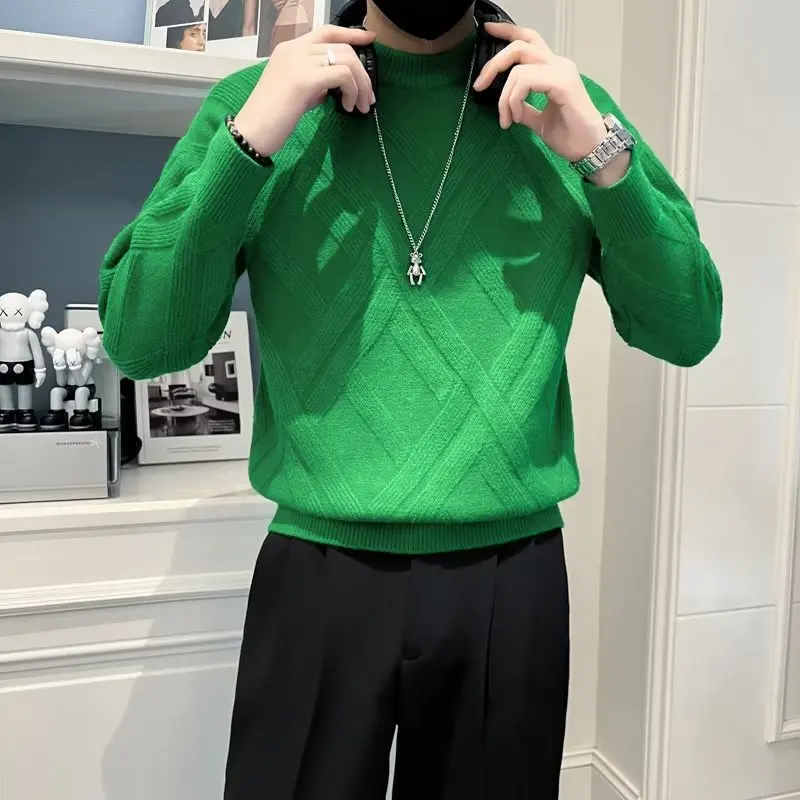 Suéter de Malha Masculino Estilo Americano com Padrão de Diamante, Manga Longa ssa, Gola Redonda, Casual e Confortável par...