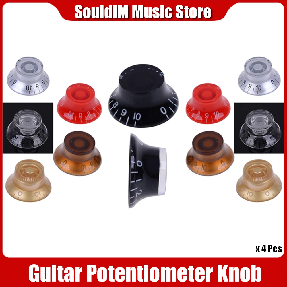 4pcs Colorful Top Hat Speed Control Plastic Material Transparent hand guitar knobs For Electric Guitar