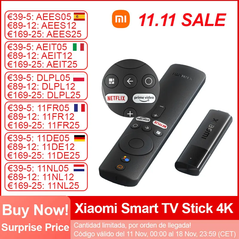 Xiaomi-Smart TV Stick 4K, Netflix, asistente de Google, Android TV 11, BT5.2, WiFi, medios de transmisión portátiles, Dongle de TV inteligente, novedad de 2024