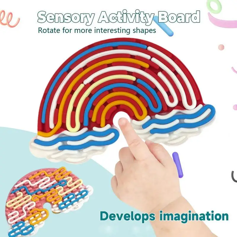 Toddler Activity Board Stress Toys Sensory Board Interactive Toys Puzzle Board Rainbow Stress Relief Toy Silicone Sensory Toys