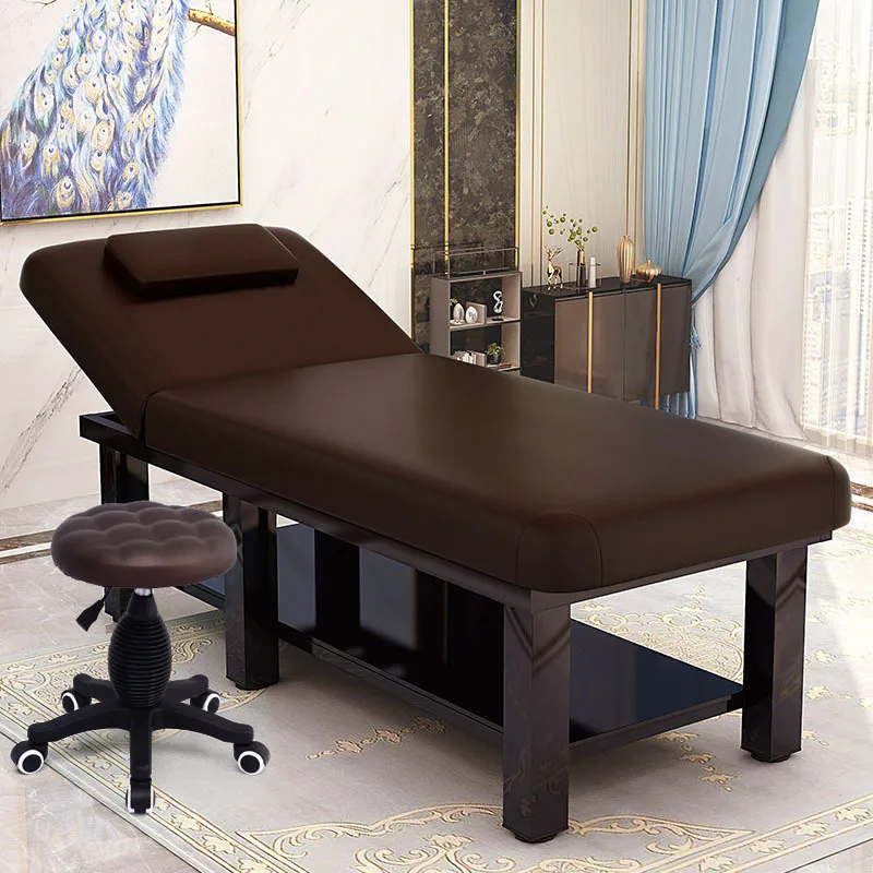 

Tattoo Lash Bed with Wood and Metal Frame, Folding Spa Chair, Brown Multifunctional Beauty Facial Chair, Portable Massage Bed
