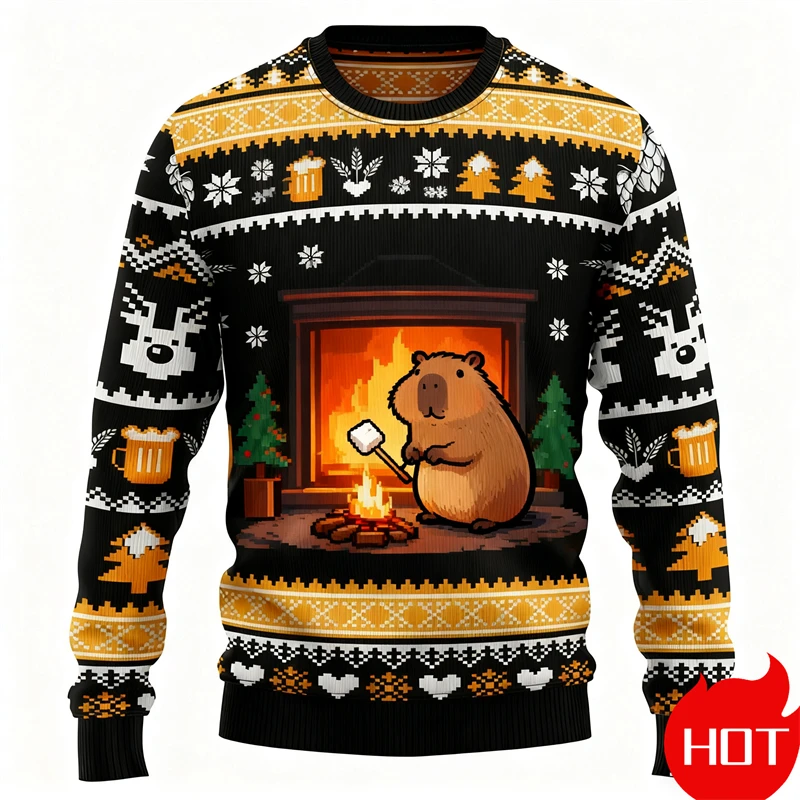 

Cute Capybara 3D Print Ugly Christmas Crewneck Sweatshirt for Men Women Festival Holiday Xmas Gift Sweatshirt
