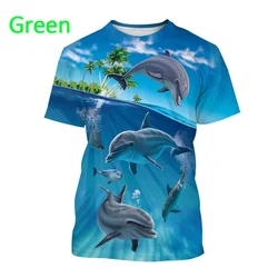 Summer New Animal Funny Dolphin 3D Printing Personality Hip-hop Cartoon Dolphin Unisex Casual Round Neck Sports T-shirt