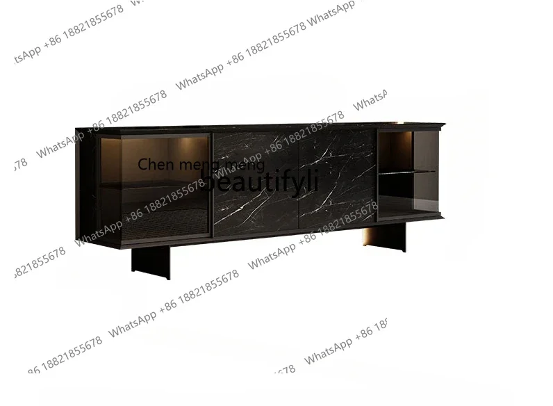 

178Italian minimalist rock panel TV cabinet light luxury high-end living room home glass TV cabinet solid wood