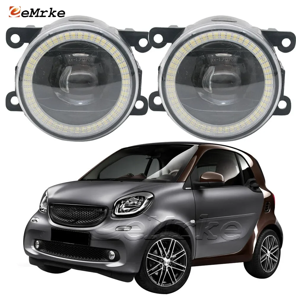 Led Angel Eye Daytime Running Lights DRL for SMART Fortwo Forfour W453 2014 2015 2016 2017 2018 w/ Lens Fog Lights Lamp Assembly