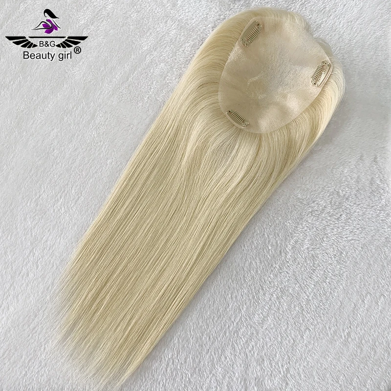 Peluca de peluquín de cabello humano Rubio de grado 613 de 12A, Clip recto de seda en piel suave y fina, adorno de pelo Remy de Pu para mujer, envío rápido
