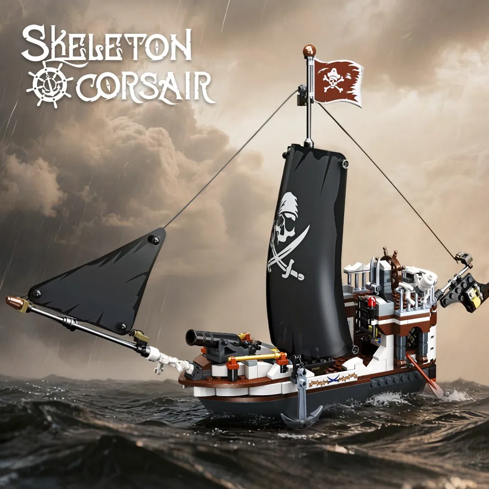366-teiliges Piraten-Abenteuer-Bauset – Skelett-Segelboot und Schiffsmodell, STEM-Lernspielzeug und Geschenk für Jungen