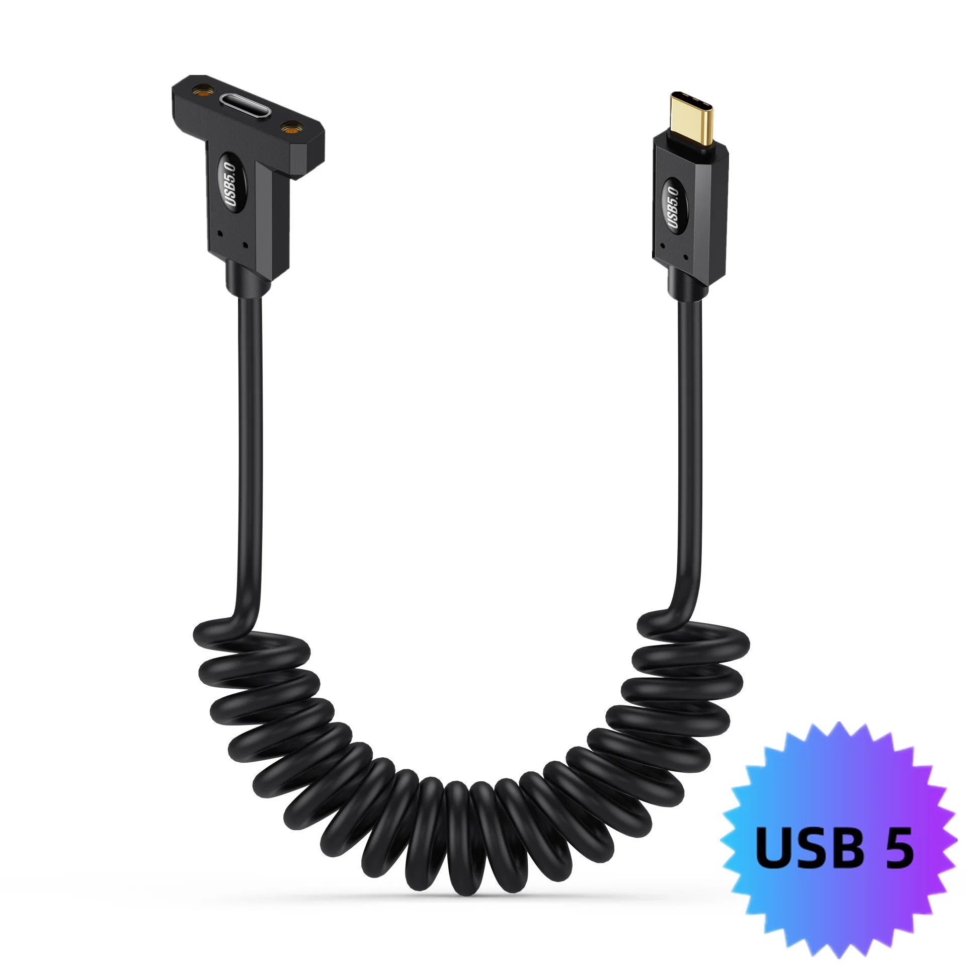 Spring Telescopic USB5 Type-C Male To Female with Ear Screw Fixed Panel Extension Cable 16K60Hz Lightning Multifunctional 240W