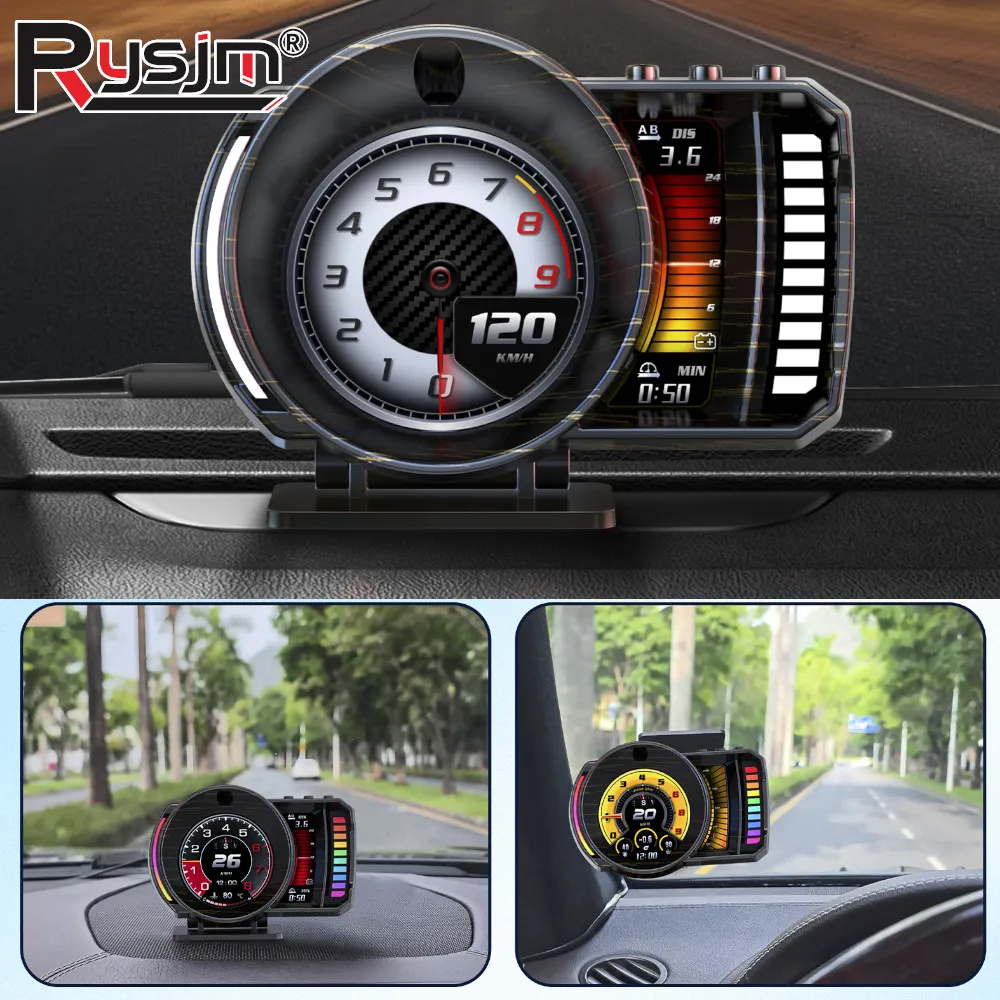P28 Car OBD LCD Instrument Panel OBD2+GPS+RGB Gesture Recognition Ambient Light RPM Water Temp Voltage Overspeed Alarm Car Fault
