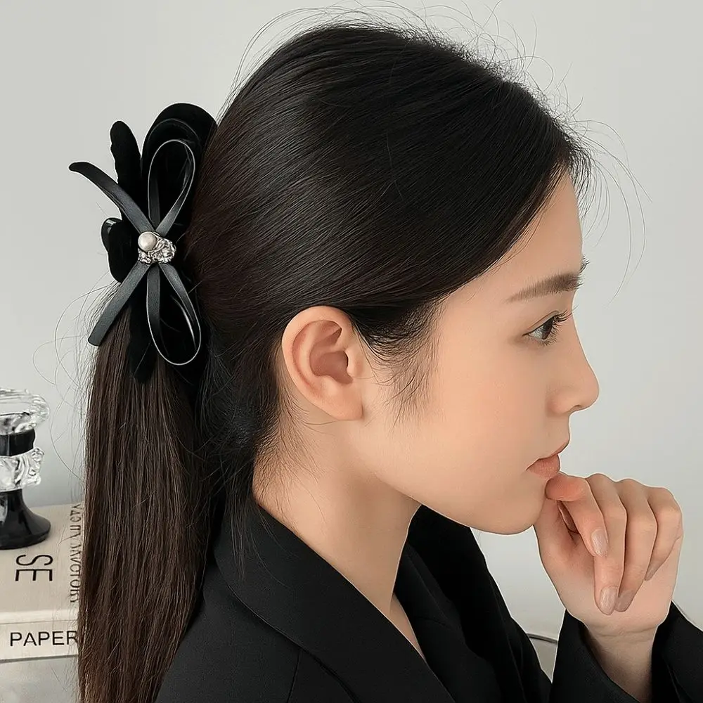 

Модный черный мемориальный черный коготь для волос с бантом из ткани с бантом для волос, зажим для волос с когтями для женщин