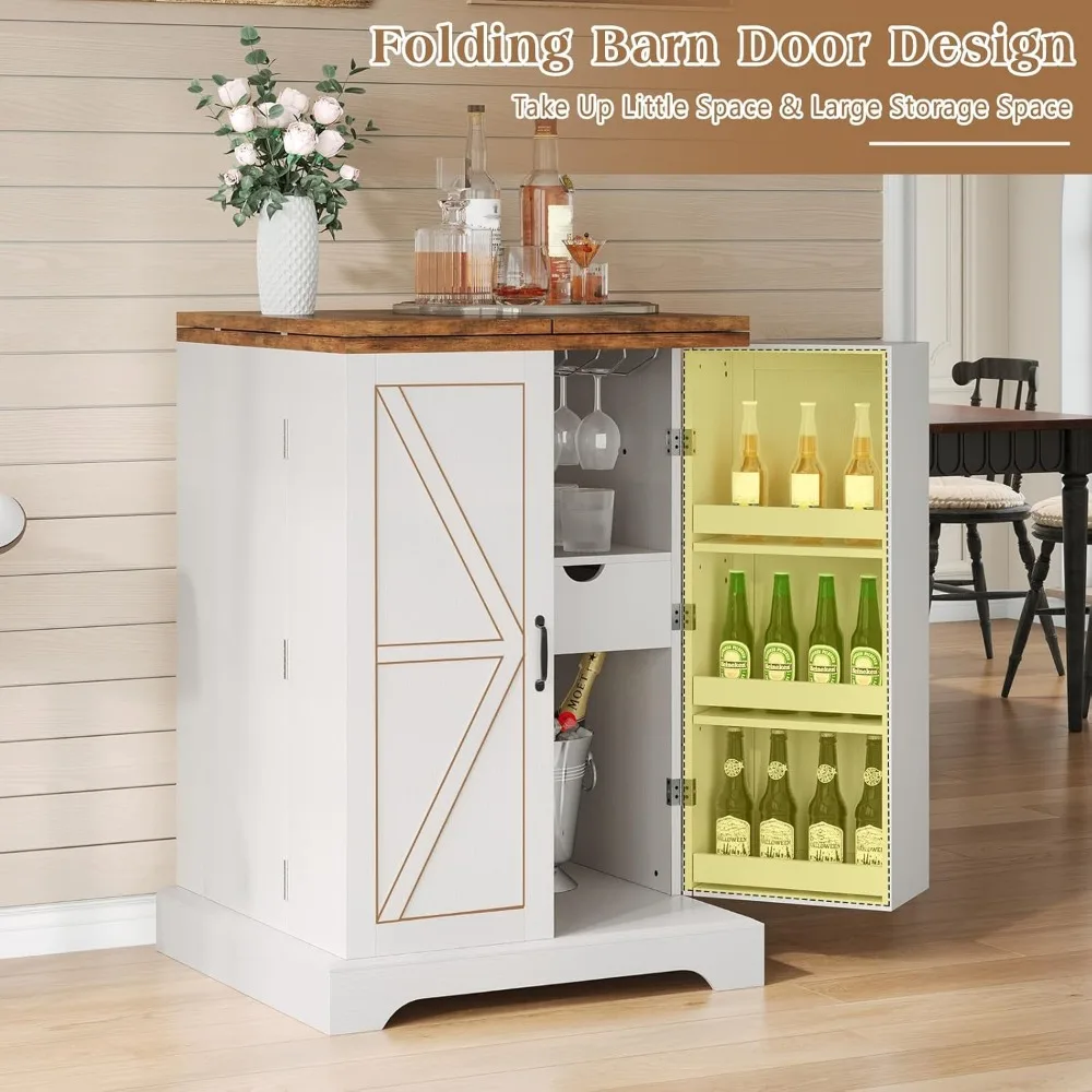 خزانة بار النبيذ القابلة للتوسيع مع سطح طاولة قابل للطي وباب الحظيرة، وحدة بار القهوة المنزلية مقاس 61 بوصة تتميز بتخزين النبيذ والزجاج #3