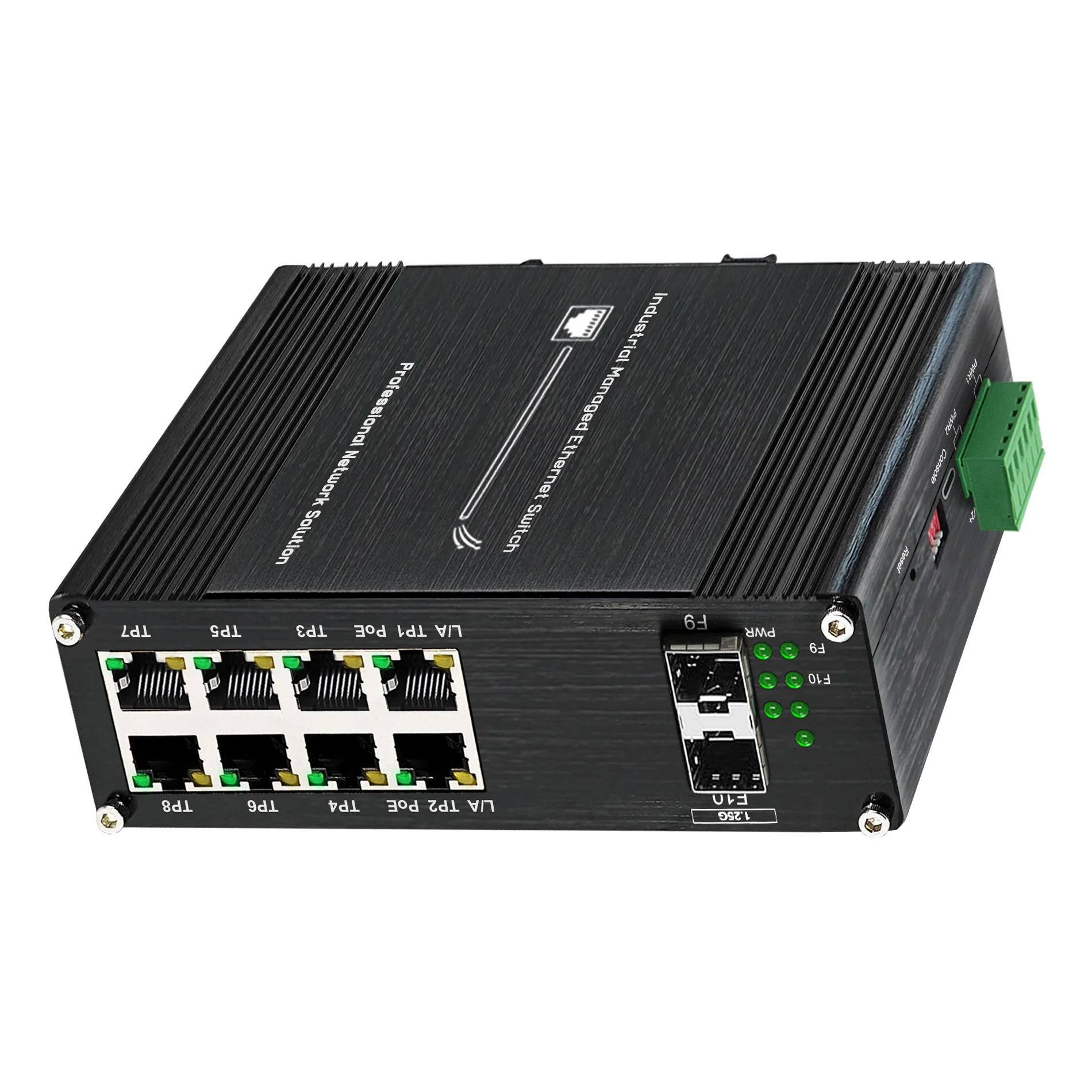 Industrial Gigabit Managed PoE Switch - 8 Ports 10/100/1000Mbps Web Management DIN Rail PoE Switch with 2 SFP Slots