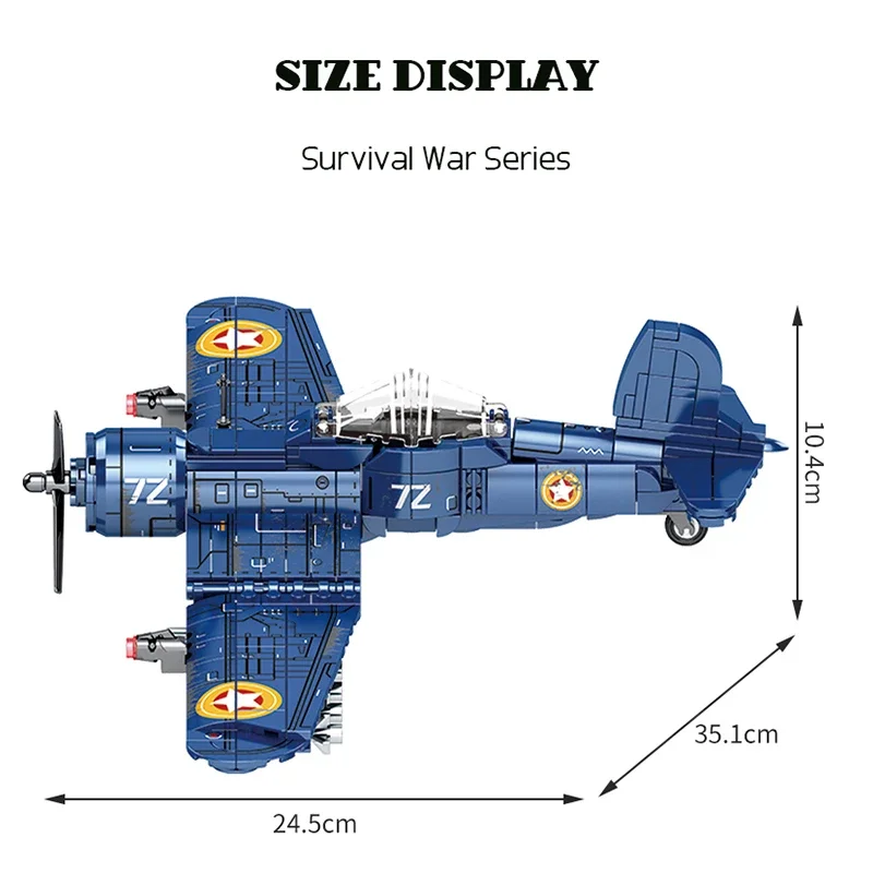 WW2 Military F4U Fighter Technical Bomber Model Building Blocks Attack Aircraft Helicopter Bricks Toys Festival Gift for Boys