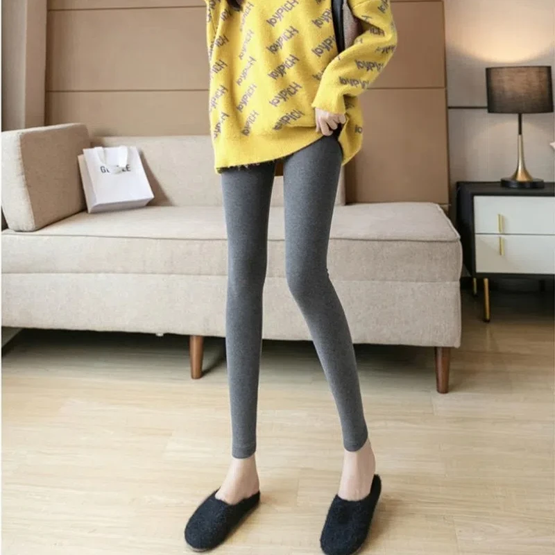 

Flocking Solid Color Elastic High Waisted Trousers Sweatpants Women's Clothing Autumn Winter Fleece High Street Sweet Pants