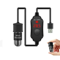 Mini Aquarium heating rod Fish Tank Aquarium Heater Submersible Thermostat Heater 18-34°C Adjustable Temperature USB Charging