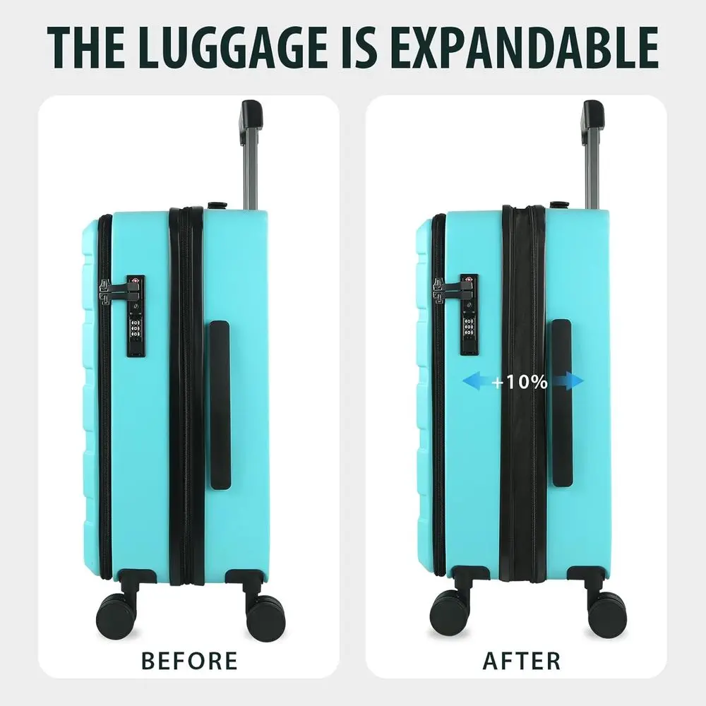 Mala giratória expansível de 20 polegadas com porta USB, trava TSA e abertura superior, azul lago