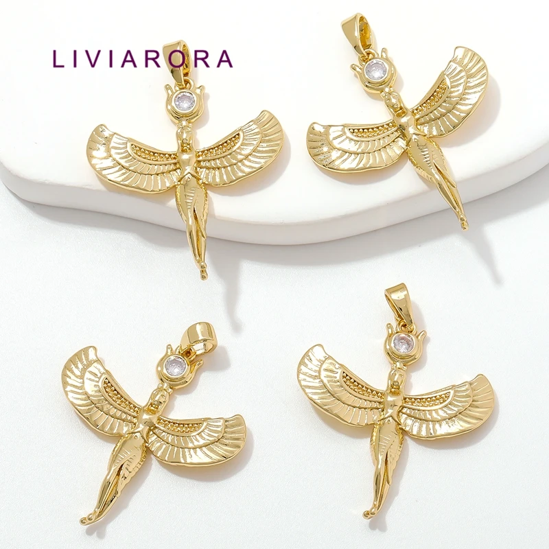 2Pcs 18K Gold Plated Metal Eagle Phoenix Dove Bird Pendant Brass With Zircon Swan Wing Animal Charms For Jewelry Necklace Making - view 4