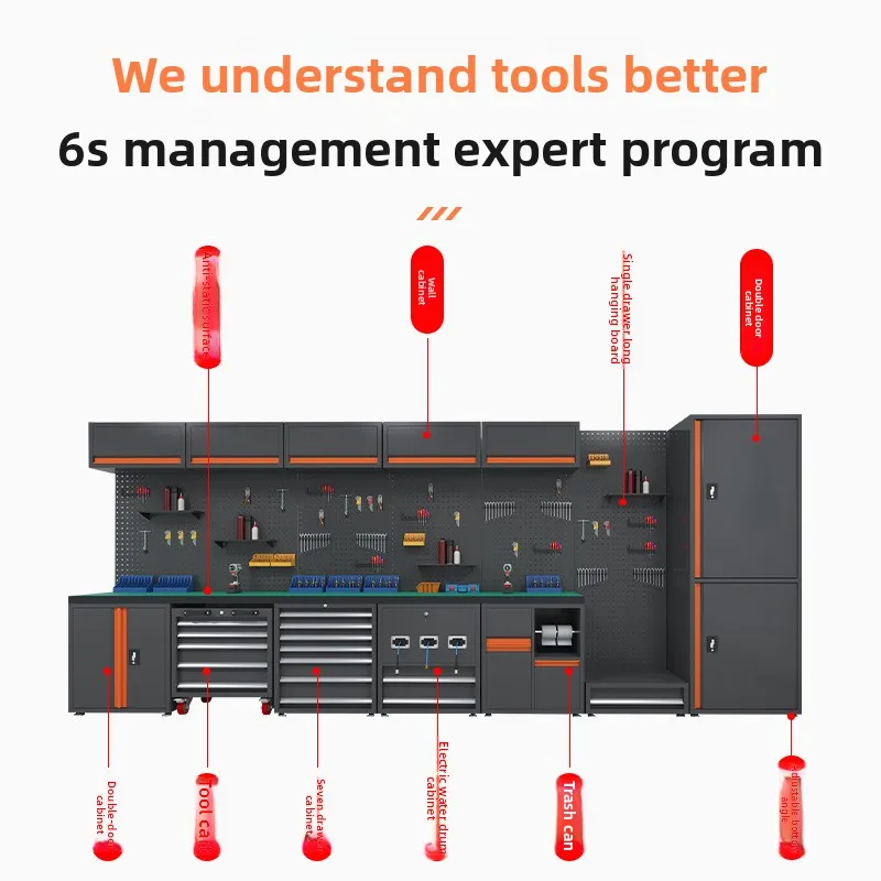 محطة عمل خزانة الأدوات المتنقلة شديدة التحمل لإصلاح السيارات مع عربة الأدوات الدوارة والتخزين