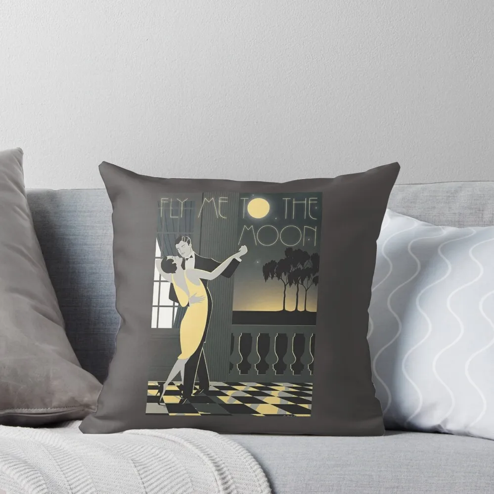 

Fly Me To The Moon Vintage Art Deco Poster Throw Pillow Cushions Cover Rectangular Cushion Cover Couch Cushions New year pillow