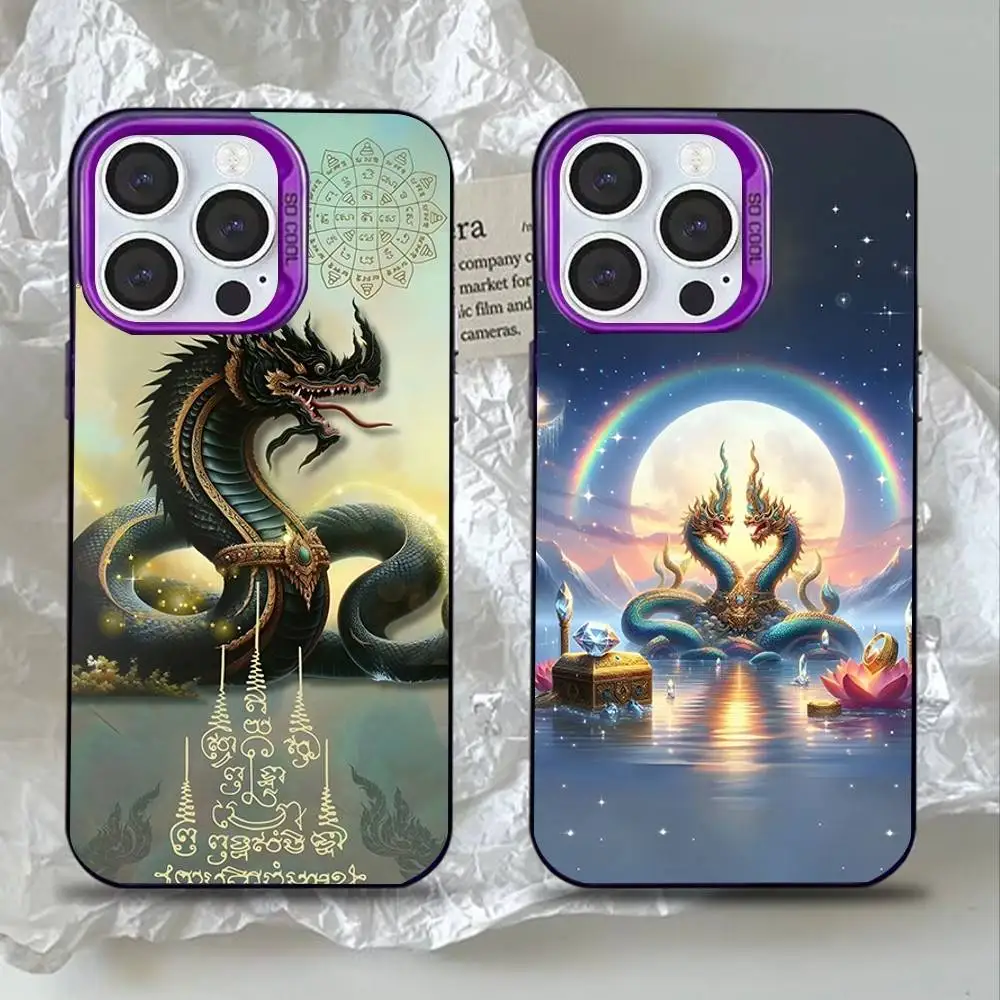

Thailand Naga Art Phone Case For iPhone 17,16,15,14,13,12,11,Mini,Pro,SE,MAX Purple Matte Silicone Cover