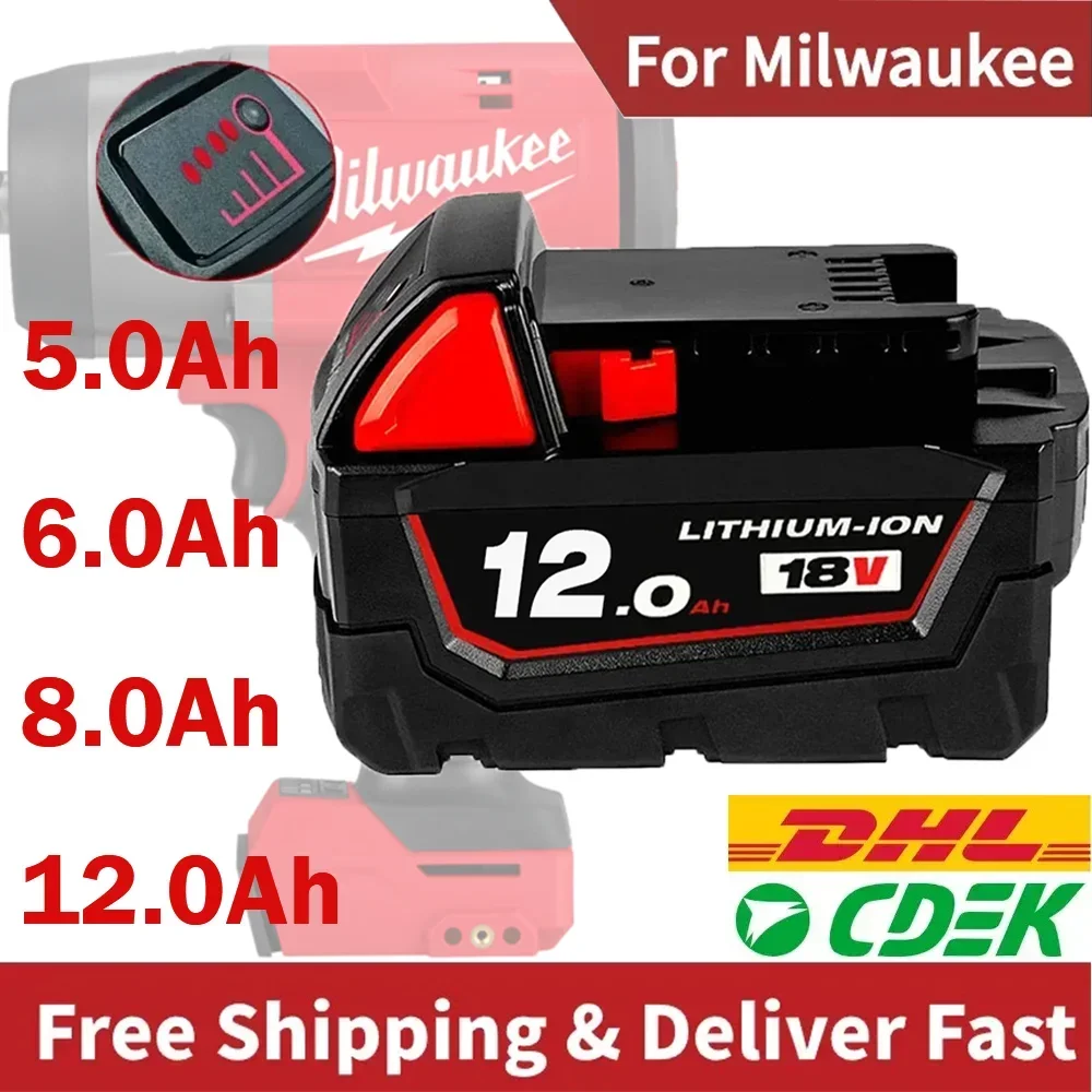 

18V 12.0Ah Replacement for Milwaukee M18 XC Lithium Battery 48-11-1860 48-11-1850 48-11-1840 48-11-1820 Rechargeable Batteries