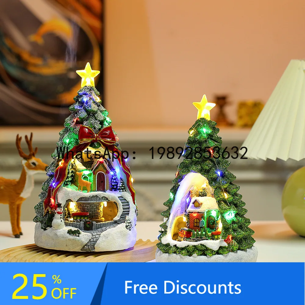 

CZ Christmas Decorations Glowing Music Christmas Tree Desktop Ornaments Snow House Music Box