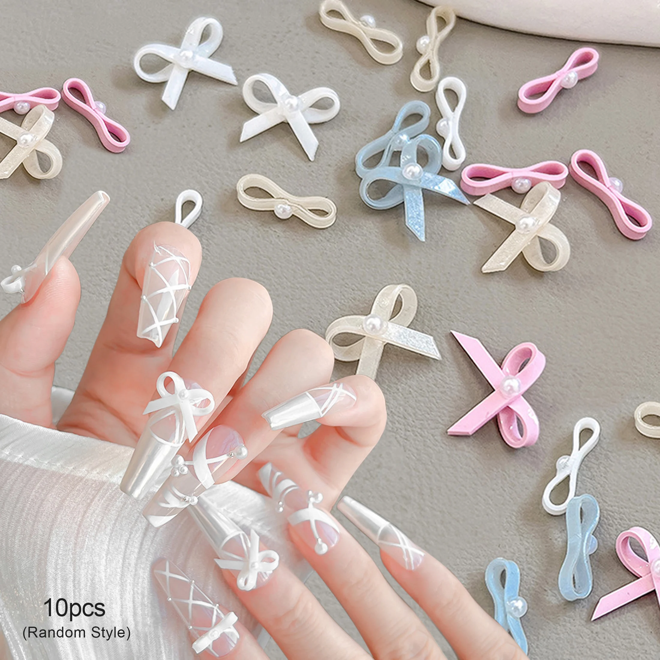 10pcs Bow Nail Charms Bulk Mix Colors 3D Flatback Resin Ribbon Nail Art Decorations Parts DIY Summer Nail Art Accessories