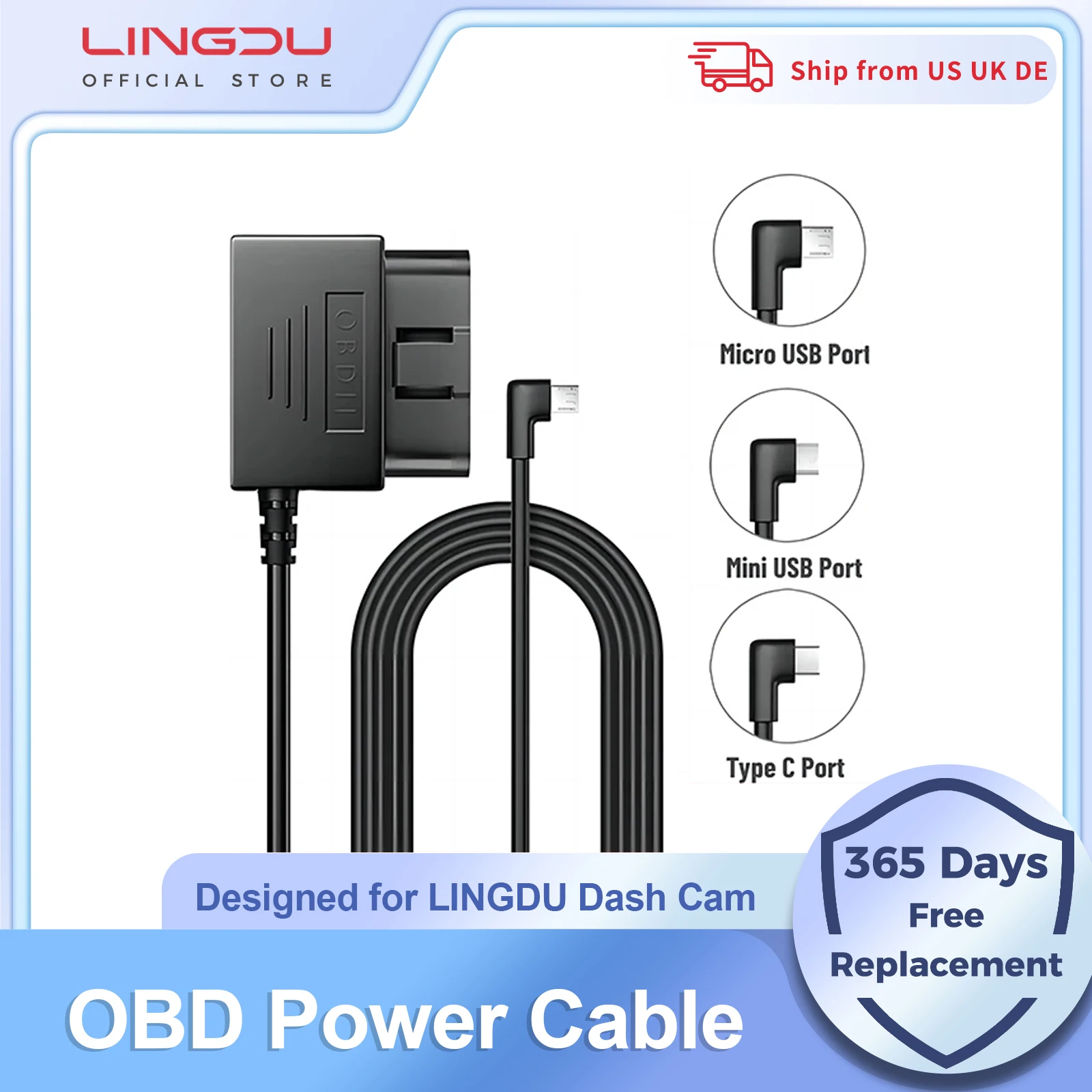 

LINGDU OBD Hardwire Kit Type C Port/Micro USB Port/Mini USB for LINGDU D500 LD06 Car Dash Cam Cable Charger 24H Parking Monitor