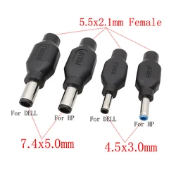 1Pcs DC Power 5.5 x 2.1mm Female Jack to 7.4 x 5.0mm / 4.5 x 3.0mm Male Plug With Pin Adapter Connector For HP / DELL Laptop