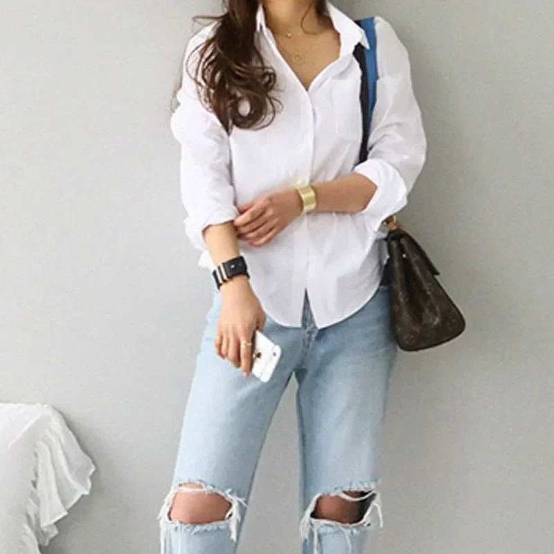 Women Shirts and Blouses 2024 Feminine Blouse Top Long Sleeve Casual White Turn-down Collar OL Style Women Loose Blouses 3496 50