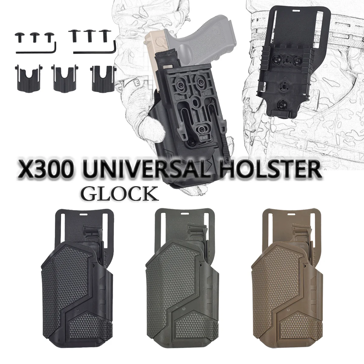 

Tactical Right Hand Pistol Holster for Airsoft Glock 17 19 SIG P226 P320 QLS System Belt Holster with Surefire X300 Weapon Light