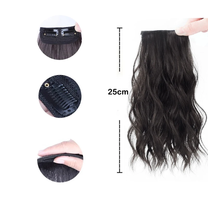 25cm  Synthetic Hair Curly hair Hair Pad Hair Natural Black Brown Hair Extension Clips In Hairpiece For Women