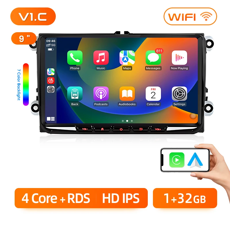 Junsun 9 "Android 13 Autoradio voor VW POLO GOLF Skoda PASSAT JETTA TIGUAN TOURAN Stereo GPS Multimedia Speler CarPlay 4G FM SWC