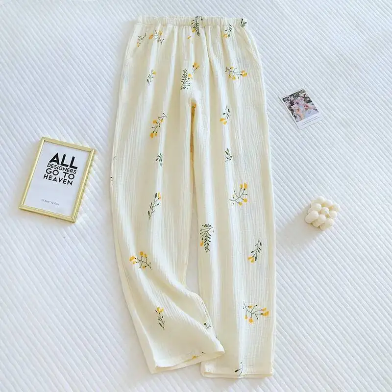 

New Cotton Simple Comfortable Loose Home Pamas For Women Multicolored Flower With Side Pockets Cute Sleepwear Pants