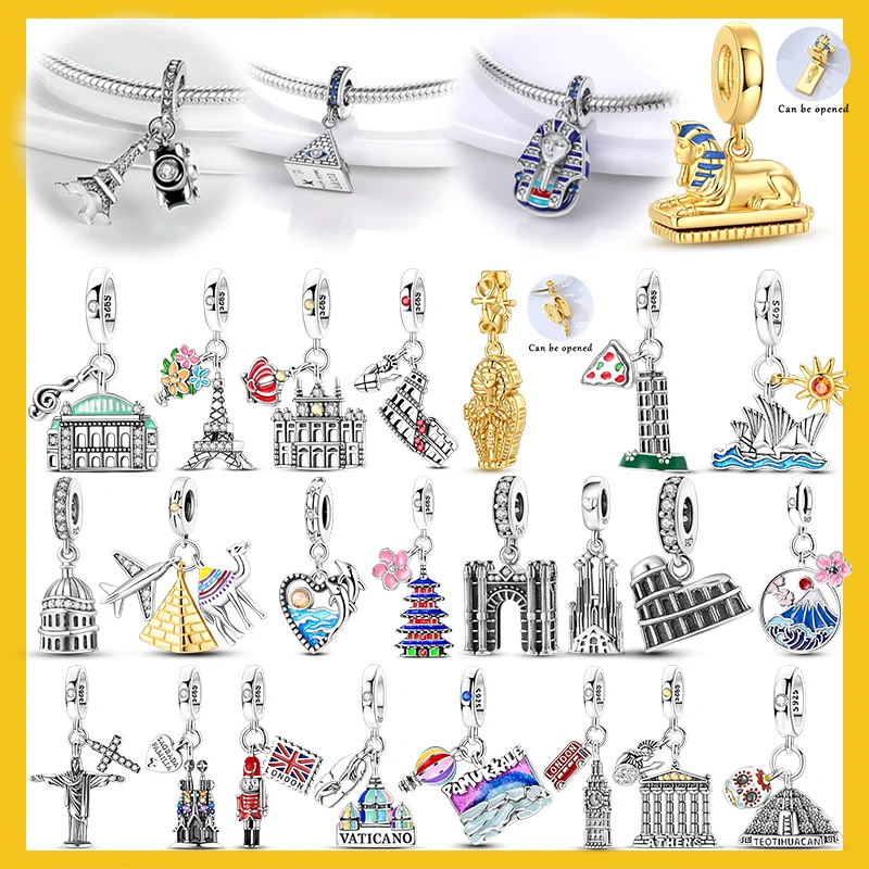 925 Sterling Silver Charms Bead CZ Zircon Aircraft Camera National Tourism Series Pendants DIY Jewelry Woman Gift