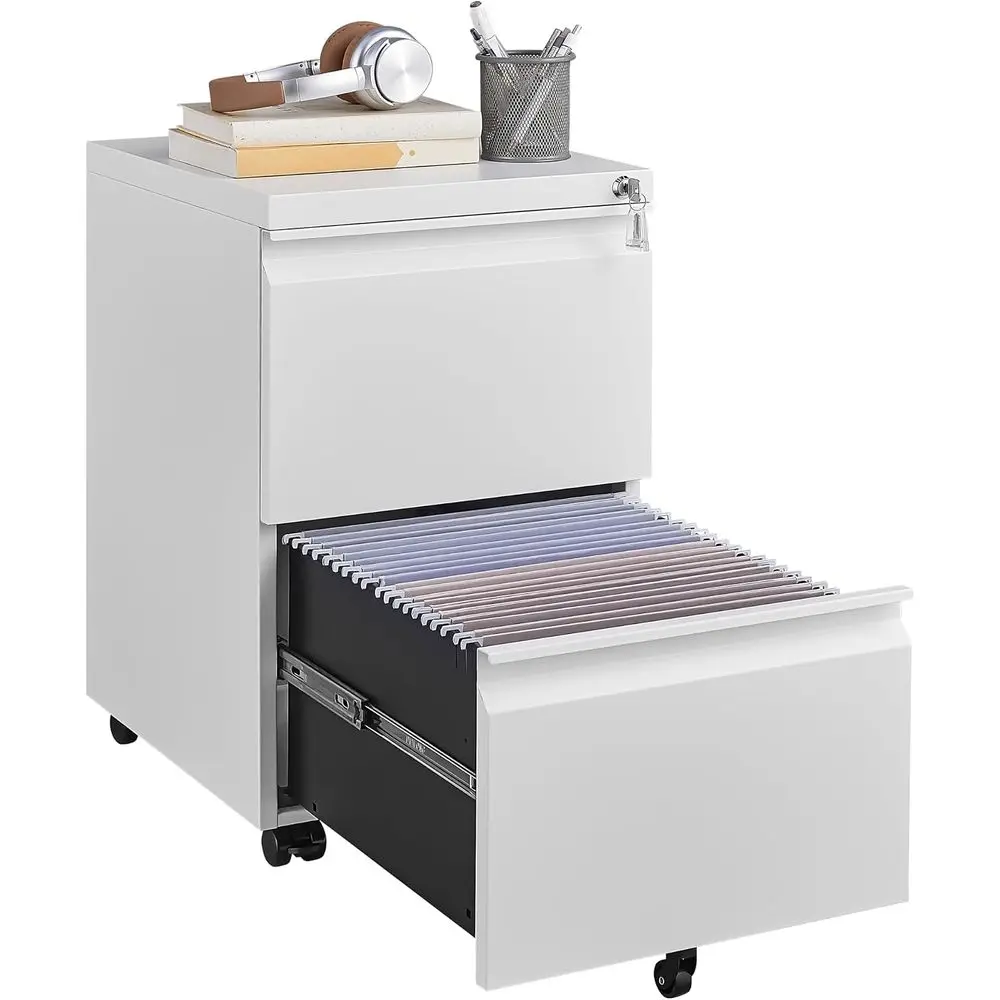 Assembled Locking Metal Filing Cabinet with Anti-Tip Wheels, Quiet Slide, Heavy-Duty, Suitable for A4/Legal, Home Office, Matte