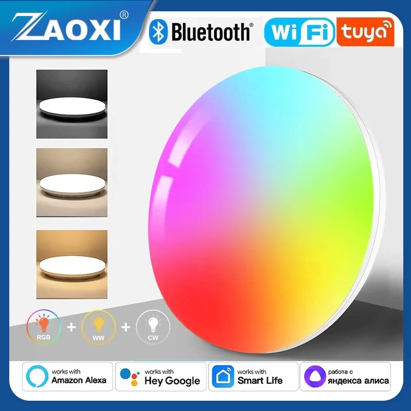 

ZAOXI RGBCW Google Home Alexa Voice Assistant APP Remote Control LED Ceiling Lamp 36V 24W Smart Ceiling Light Graffiti Bluetooth