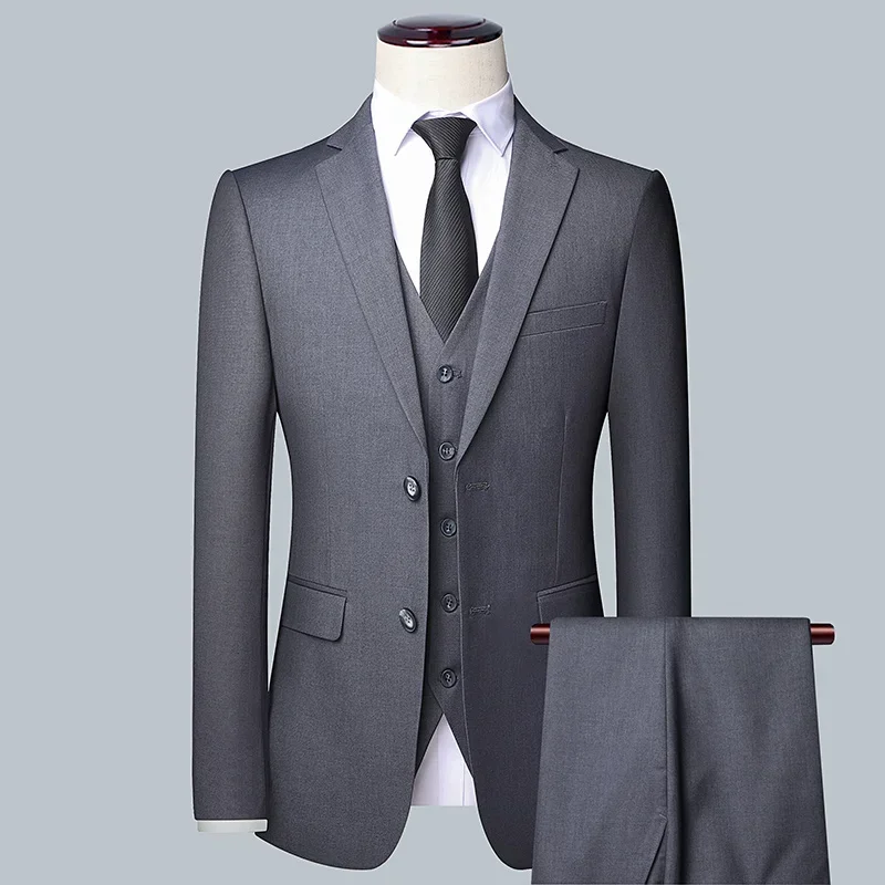 

Suit New (Blazer+ Vest + Pants) Korean Version of Slim-fit Work Clothes Fashion Business Men Casual Wedding Gentleman Suit